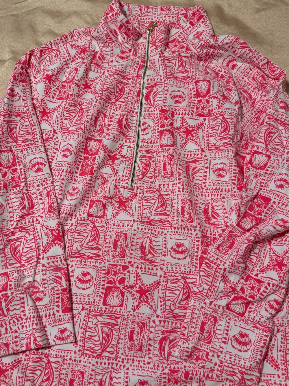 Lilly Pulitzer size XL pink and White Half-Zip TOP